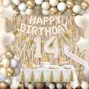 14th Birthday Decorations for Girls, White and Gold 14 Boho Birthday Party Supplies Includes Number Balloons, Banner, Fringe Curtain, Cake Topper