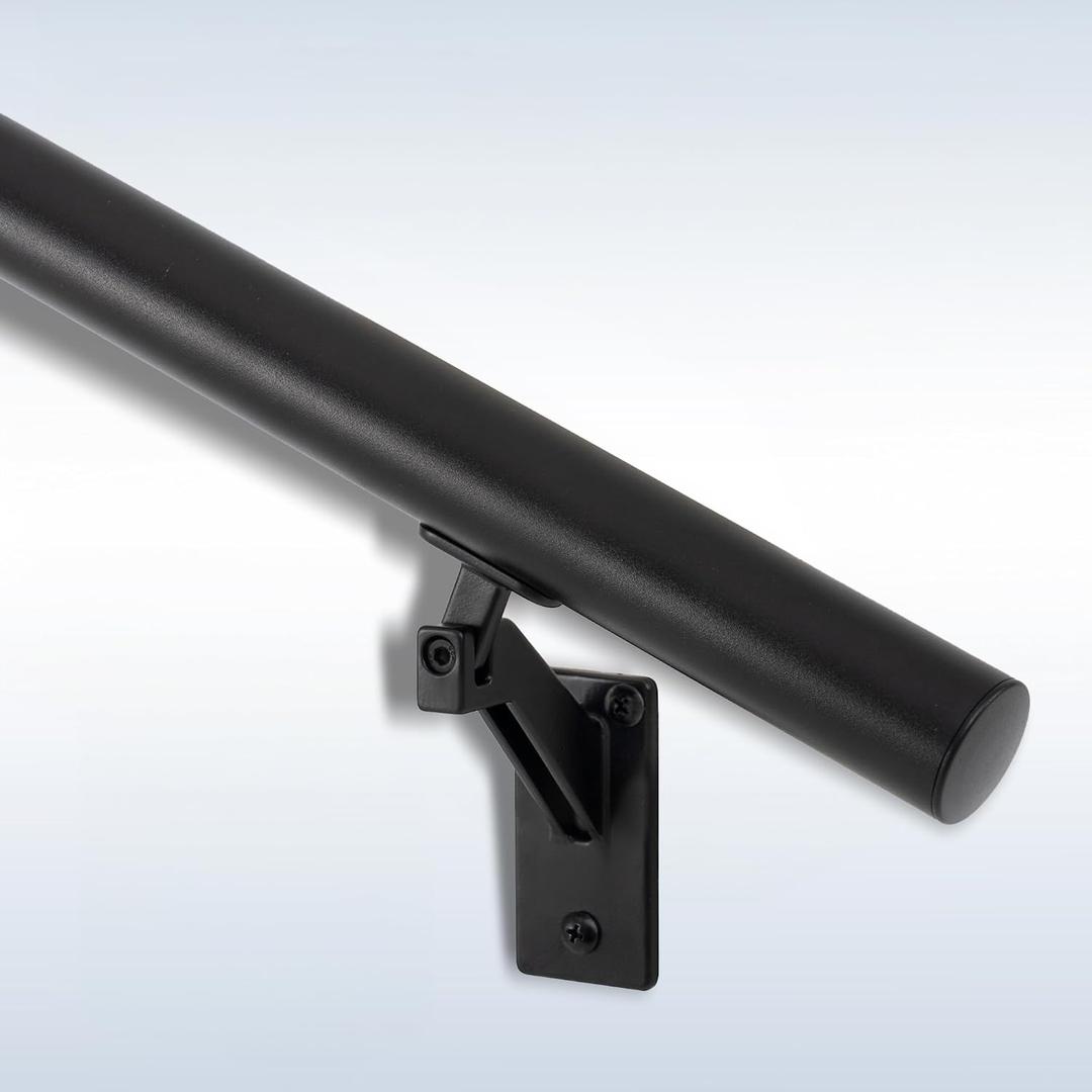 8 FT Handrails Kit for Indoor Outdoor StairsModern Aluminum Handrail Set1.4" Diameter Bar,Adjustable 304 Stainless Steel Brackets IncludedRust Free. (Matte Black, 8 FT)
