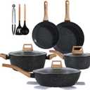 Ceramic Cookware Sets 15PCS Pots and Pans Set Non Stick (black15)