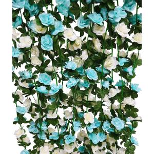 8pcs 65.6Ft Flower Garland,PARTY JOY Fake Rose Vine Artificial Flowers Hanging Rose Ivy Garland for Room Wall Decor Hanging Baskets Wedding Arch Garden Background Decor (Blue-8PCS)