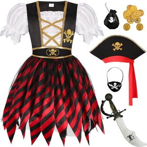 SKCAIHT Pirate Costume Girls Kids Halloween Party Dress Up (5-7 Years)