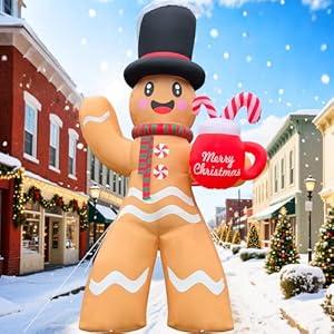 2025 Giant Christmas Inflatable Gingerbread 14FT Giant Gingerbread Man with Mug Christmas Inflatables Outdoor Decoration Xmas Blow Up Yard Decor with Built-in 7 LED for Holiday Party Yard Garden Lawn
