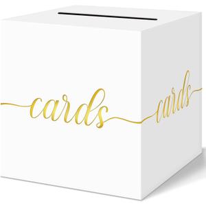 QIKSION White Wedding Card Box, Gold Foil Gift Card Box for Party, Wedding Reception, Birthday, Graduation Decorations, Baby & Bridal Shower, Anniversary, Retirement