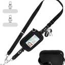 Clip and Go Strap for Phone with Wallet Crossbody Phone Lanyard Adjustable and Detachable RFID Wristlet Wallet with ID Window and Zipper, Black (Medium)