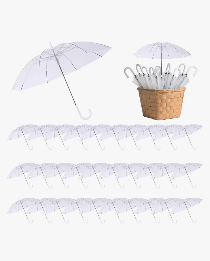 30 Pcs Wedding Clear Umbrella Bulk for Rain, Large Windproof Stick Umbrellas with J-Hook Handle for Wedding Bride Groom Photography, Prom, Graduation, Golf, Parties and Outdoor Events