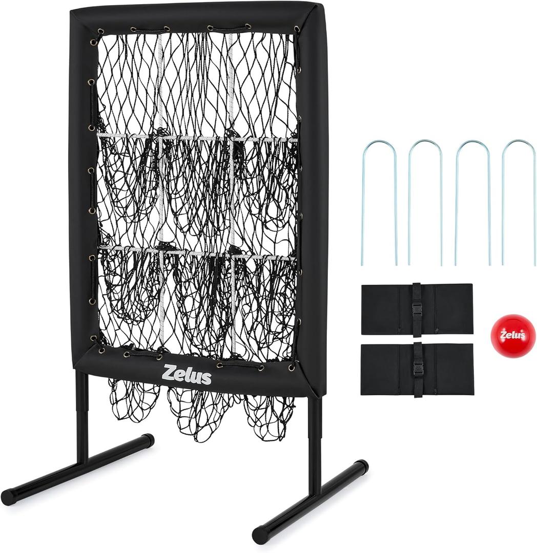 ZELUS 9-Hole Pitching Net Plus, Baseball Net with Authentic Strike Zone for Outdoor & Indoor Use, Height Adjustable Baseball Training Net for Batting Pitching Hitting, Softball Aid Equipment  (43.3 to 50", Black)