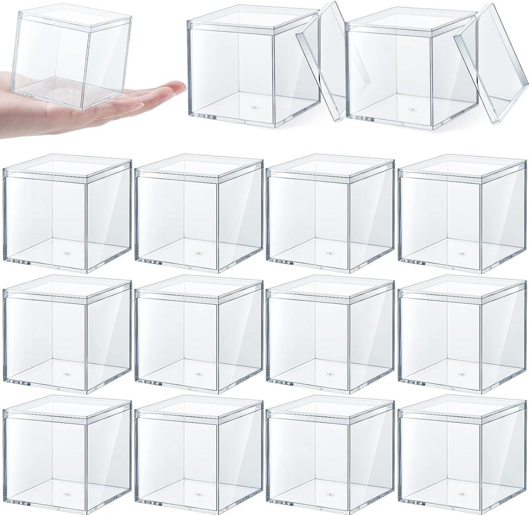 Yulejo Modern Transparent Acrylic Plastic Square Cube Storage Boxes with Lid, 2.56 x 2.56 x 2.56 Inch (26 Pieces)