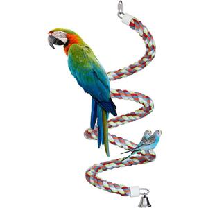 Rope Bungee Perch Bird, 83inch Kintor Pure Natural Colorful Bead Cage Chewing Toys for Small Medium Parrot (83inch)