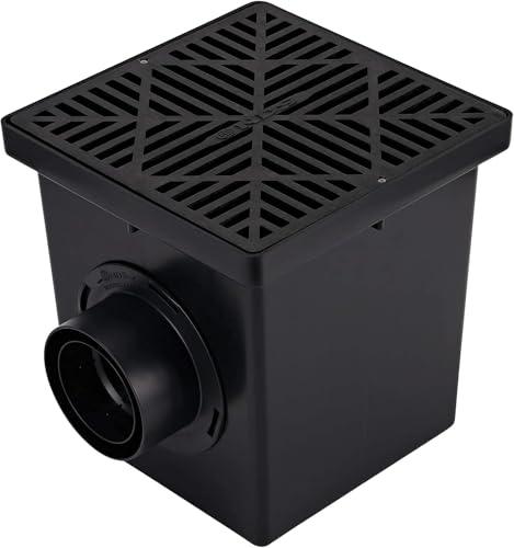 NDS 1200BKITRTL1PK Square Catch Basin Drain Kit with 2-Opening Catch Basin Drain, 2 Adapters, 1 Outlet Plug, and 1 Plastic Drain Grate, 12-Inch, for Lawns, Landscaped Areas, Black