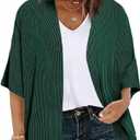 Eytino Womens Plus Size Lightweight Cardigans Casual Open Front Draped Half Sleeve Kimono Tops,1X Dark Green