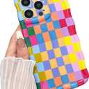 Compatible with iPhone 16 Pro Case, Cute Wave Curly Colorful Checkerboard Plaid Phone Case for Women/Men, Soft TPU Shockproof Protection Case Designed for iPhone 16 Pro (Colorful 2)