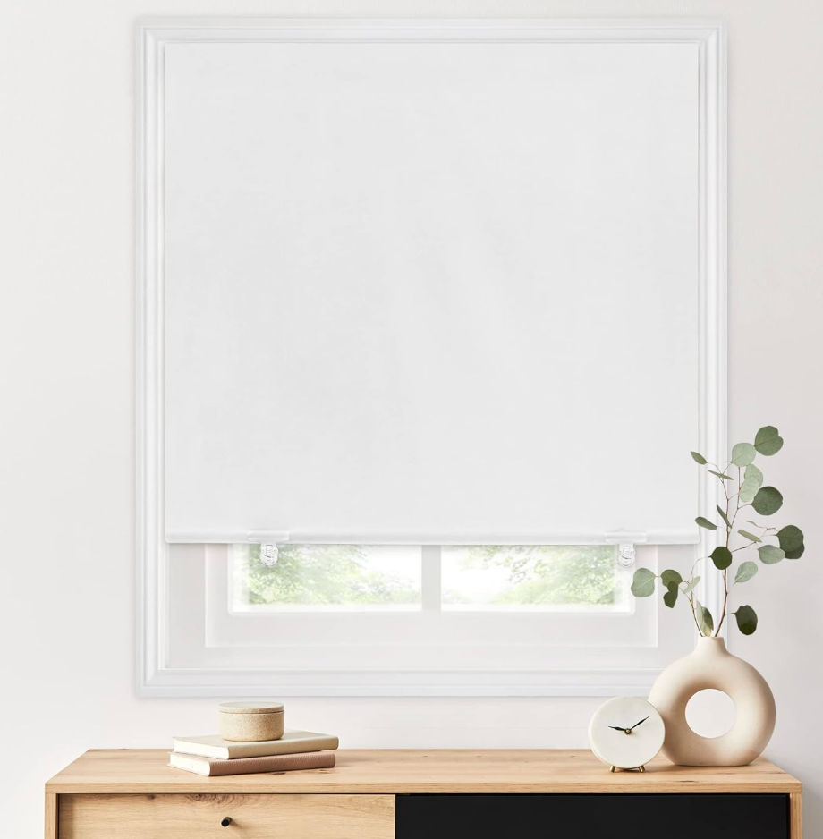 LazBlinds 100% Blackout Roller Shades, No Tools No Drill Cordless Blinds for Windows, Thermal Insulated UV Protection Privacy Window Shades for Bedroom (36''W x 72''H, White)