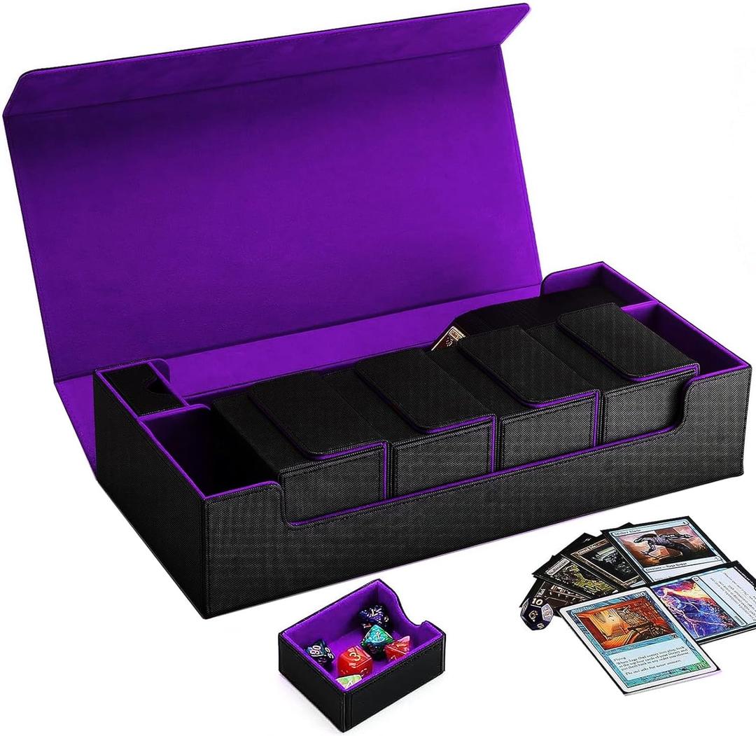 Premium Trading Card Storage Case TCG Deck Box Holds 800+ Sleeved Cards for MTG, YuGiOh, Uno, Sport with Strong Magnet Closure (Black & Purple)