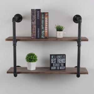 MBQQ Industrial Pipe Shelving Wall Mounted,30in Rustic Metal Floating Shelves,Steampunk Real Wood Book Shelves,Wall Shelf Unit Bookshelf Hanging Wall Shelves,Farmhouse Kitchen Bar Shelving(2 Tier)