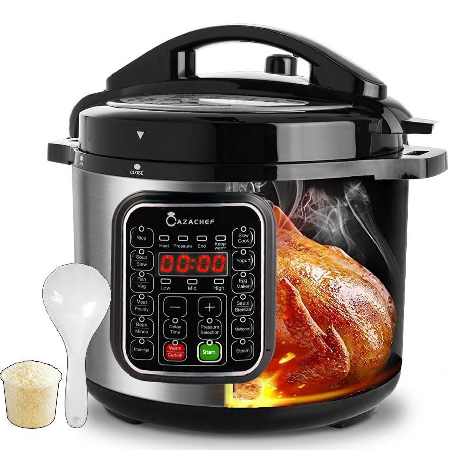 CAZACHEF 12L stainless steel Pressure Cooker | 24-hour Presetting electric rice cooker, 14 in 1 slow cooker with temperature control | LED Multifunction Steamer, Food Warmer with nonstick pot