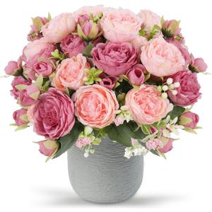 Artificial Peonies Silk Flowers, Pink Faux Peony Bouquet 4 Bundles Florals Arrangements Decor for Farmhouse Home Boho Wedding Table Centerpiece, Fake Plastic Flower Bulk for Vase Decoration (Mix Pink)