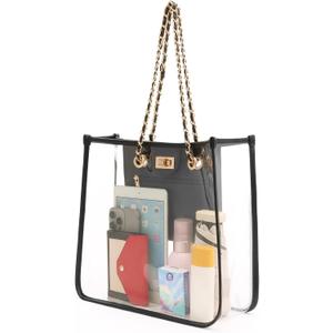 GOIACII Clear Tote Bag for Stadium Events Women Shoulder Handbag Purse with Chain Strap for Gym Beach Concert
