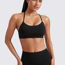 CRZ YOGA Butterluxe Y Back Sports Bras for Women - Padded Racerback Low Impact Spaghetti Thin Strap Workout Yoga Top, Black Medium 