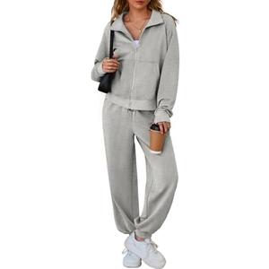 Aleumdr Women's 2 Piece Outfits Tracksuit Zip Up Long Sleeve Sweatshirt and Joggers Pants Matching Sets with Pockets, M