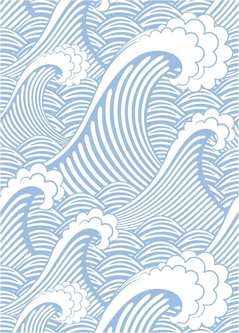 Blooming Wall PS030 Peel&Stick Removable Handpainting Seamless Sky Blue White Waves Spray Self-Adhesive Prepasted Wallpaper Wall Mural