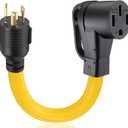 Tellegloww 30 Amp to 50 Amp RV Generator Adapter Cord NEMA L5-30P to 14-50R, 3 Prong Lock Male to 4 Prong Female Power Adapter Cord with Handles, STW 10 AWG/3C, 1FT, ETL Listed