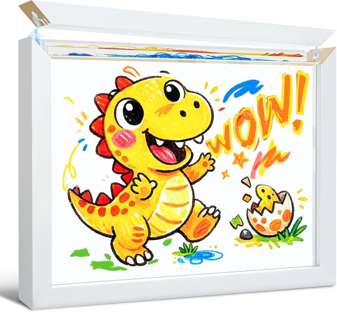 Kids Art Frame Changeable 8.5x11, Magnetic Lift-Top Design, Artwork Display & Storage Holds 150 Drawings, Wall or Tabletop Display for Kids Drawings and School Projects