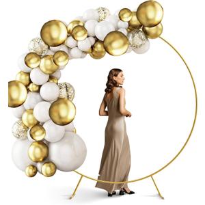 7.2Ft Round Backdrop Stand Circle Balloon Arch Frame Kit for Wedding Flower Ring Party Background Decoration (White/Gold)