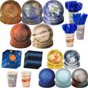 355pcs Space Birthday Decorations for 50 Guests Party Supplies Include Paper Plate, Napkin, Cup and Disposable Plastic Tableware