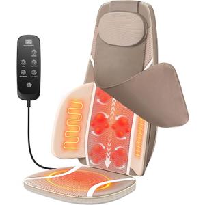 Shiatsu Back Massage Chair Seat Cushion with Heat  4D Kneading, Full Back Pain Relief, Upper/Lower Back & Lumbar Coverage, Adjustable Intensity & Warmth, Deep-Kneading, Office Chair Massager, Brown