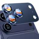 Uyiton Compatible with iPhone 17 Pro Camera Lens Protector - [Not Easy to Break][Strong Adsorption][Case-Friendly] Metal Tempered Glass Rear Camera Screen Cover - Deep Blue