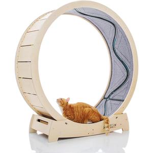 Star Cat Wheel, Cat Treadmill, Exercise Wheel for Running, Spinning, Scratching, and Climbing for Indoor Cats, Premium Birch Wood, Eco-Friendly, Moving Fish, Wide Running Track, 41.7 inch L Size