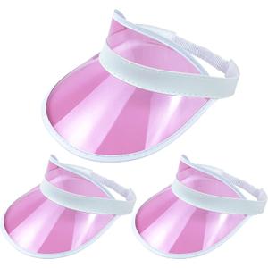3 Pack Colored Sun Visor Hat Women Men Plastic Clear Visors Hats (Pink)