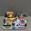 Afirst Christmas Village Houses Collectible Figurines Rotating Carousel Popcorn Swing Lighted Christmas Trees Collectable Light Up Musical with USB Indoor Display Figurines Decoration