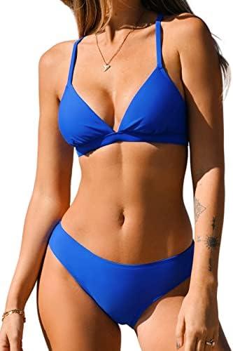 CUPSHE Bikini Set for Women Two Piece Swimsuits V Neck Low Rise Crisscross Back Self Tie Spaghetti Straps, Size: Medium