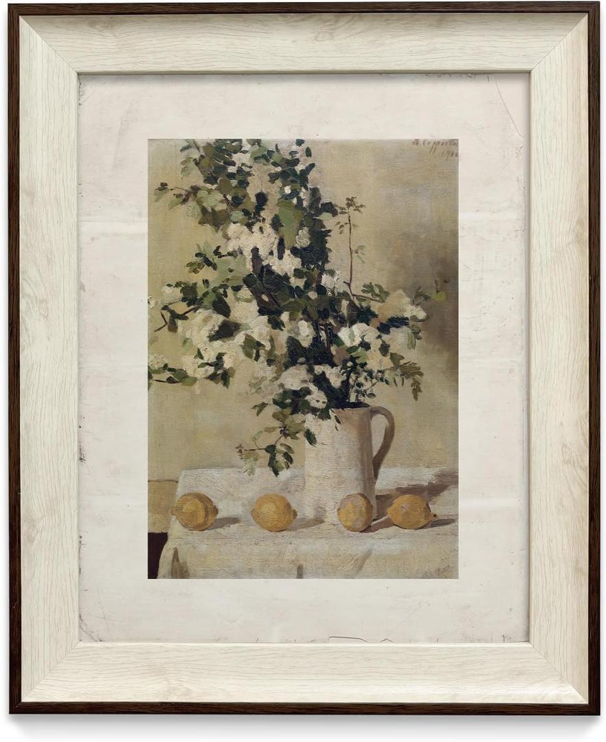 razliubit Vintage Framed Flower Wall Art Prints, Replaceable Wall Decors for Room Aesthtic, Small Framed Artwork Oil Painting for Bedroom Bathroom Kitchen Office Decor(10"x12")