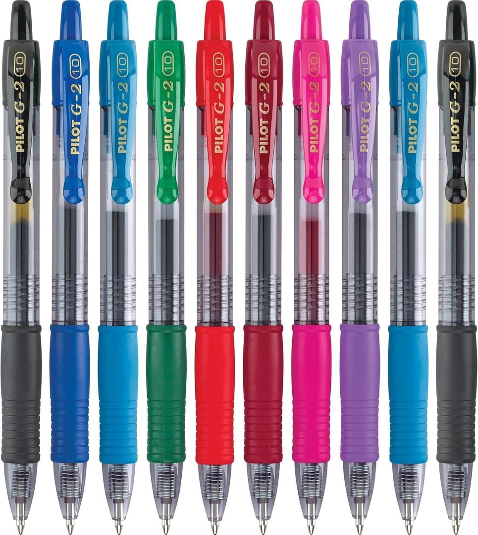 2 x Pilot G2 Premium Retractable Gel-Ink Rolling Ball Pens, Bold Point (1.0mm), 1.0 Gel Pens, Assorted, 10-Pack - Ideal for School, Journaling, & Office Writing