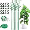 6 Pack Plant Support Stakes for Indoor Plants, 39.37 Inch Twig Plant Sticks with Orchid Clips Twist Ties and Plant Ties for House Potted Monstera Plants, Plastic Branches Support Structures, Green