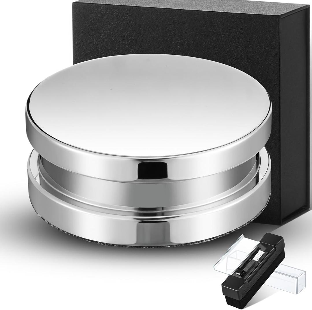 26.8 Ounce/ 760 Gram Record Weight Stabilizer Turntable Clamp Heavy Weight High Mass Steel Lp Disc Vinyl Record Player Accessory with Brush Gift Box for Vibration Damping Christmas Favor Gifts(Silver)