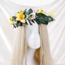 3 x Tropical Flower Crown Headband, Yellow Hawaiian Floral Headpiece, Artificial Summer Hawaii Hair Accessories for Women Girls Hawaiian Party Costume Beach Pool Vacation Photo Props