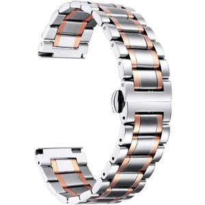 BINLUN Stainless Steel Watch Bands Quick Release 12mm-24mm Universal Metal Replacement Watch Straps SmartWatch Bracelets Links Straight & Curved Ends Men Women 6 Colors(Silver-Rose Gold,20mm)