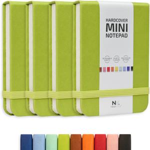 Tiny Notebook 3x4 Small Notepad Pocket Size, A7 Leather Hardcover Mini Notebook, Tear Off Sheet Tiny Notepad with Elastic Band, 4 Pack Mini Pocket Notebook for Nurse Reporter (Lime Green)