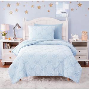 Twin Comforter Set with Sheets for Girls-5 Pieces Twin Bedding Sets with Light Blue Comforter, Sheets, Pillowcase & Sham for Kids (Light Blue Diamond, 66" X 86")