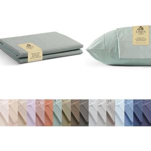 100% Cotton Percale 3-Piece Bedding Bundle- 1 Piece Flat Sheet + 2 Pieces of Pillowcase, Crisp and Cool Strong Bed Linen King, Pastel Turk