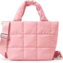 KALIDI Quilted Tote Bag Small Puffer Crossbody Bag for Women Lightweight Nylon Puffy Shoulder Handbag with Adjustable Strap (Pink)