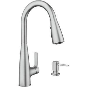 Moen Haelyn Spot Resist Stainless Single-Handle Pull-Down Sprayer Kitchen Faucet Featuring Power Boost for a Faster Clean, Soap Dispenser Included, 87627SRS