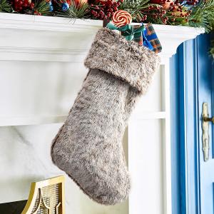 GMOEGEFT Christmas Stocking 20 Inches Brown Plush Faux Fur Xmas Tree Holiday Decorations