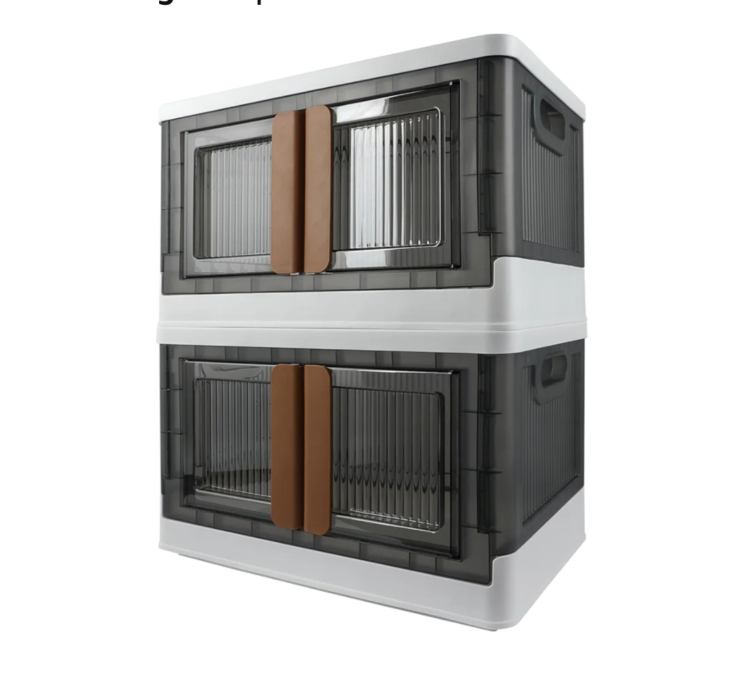 Storage Bin, Plastic Cabinet, 8.4 Gallon Capacity (32L Per One), 2 Pack, Collapsible Box with Lids, Foldable Drawer, Transparent, Organizers for Home and Office