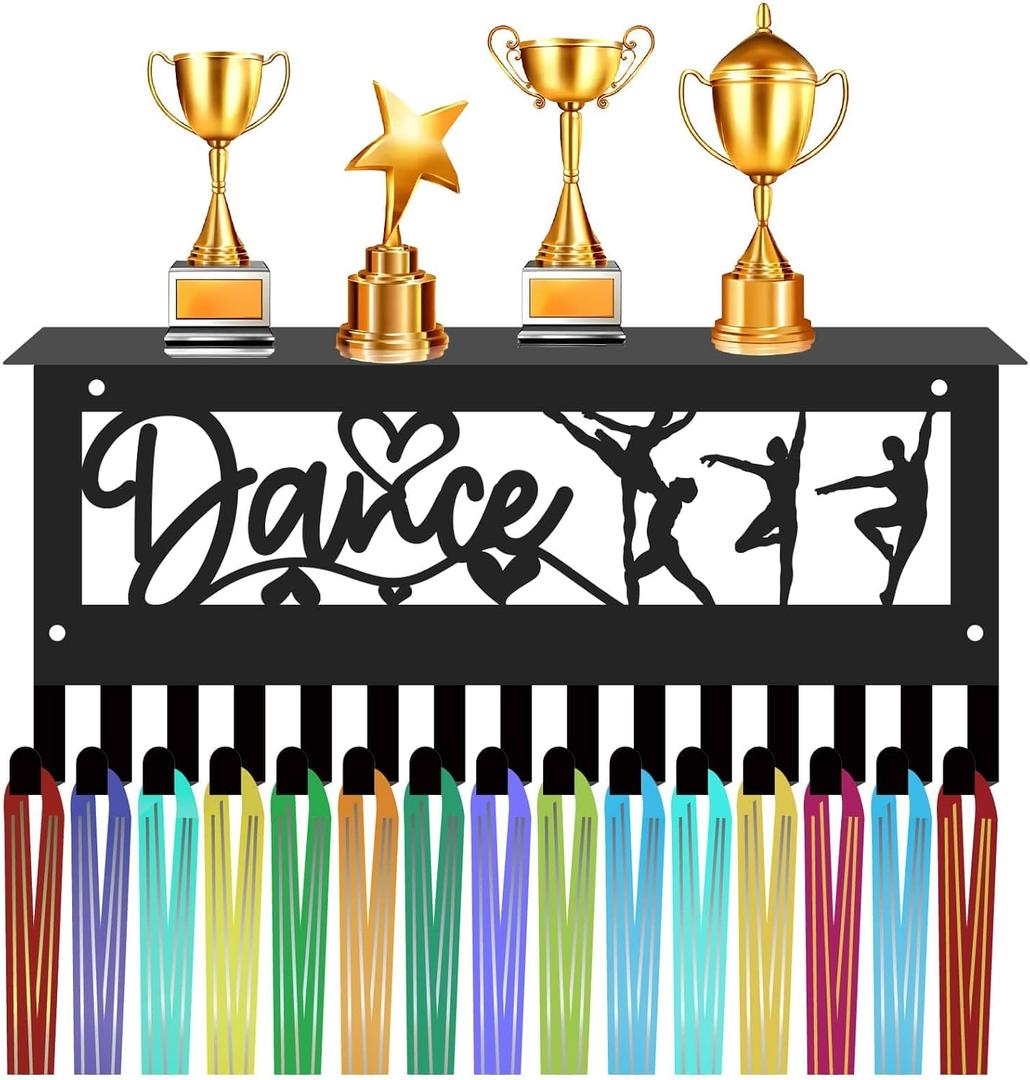 CREATCABIN Dance Medal Hanger Display with Shelf Trophy Medal Holder Sports Rack Frame Iron Wall Mount Medal Hangers Organizer for Hanging Over 70 Medals Badges Ballet Dancing Medalist 11.8 x 5.1Inch