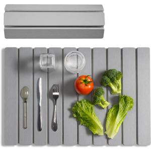 Meowoo Stone Drying Mat for Kitchen Counter, 23.6"x15.3" Foldable Diatomaceous Earth Mat, Super Absorbent, Quick-Dry Bath & Kitchen Pad for Dishes, Cups, Non-Slip, Fit Any Countertop - Light Gray