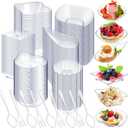 Tessco for you 600 Pcs Mini Appetizer Plates Set Including 6 Shapes Disposable Mini Dessert Cups, Spoons and Forks for Party Wedding Pudding Ice Cream (Clear)